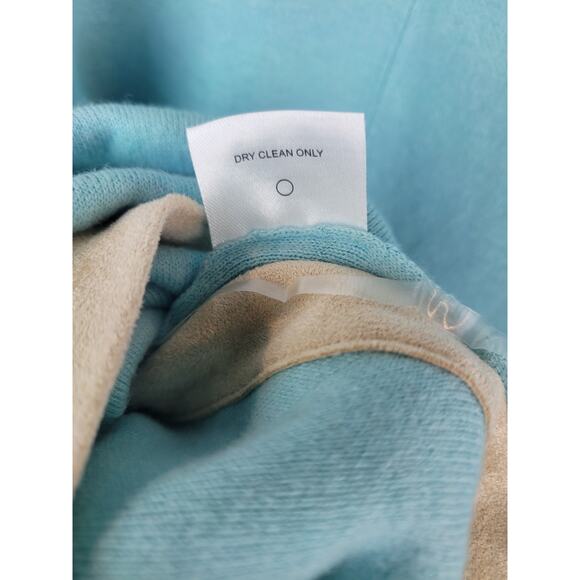 Tyler Boe NWT Women's Teal Turquoise Beige Fringe Cashmere Bland Poncho Sz XS/S - Picture 10 of 11